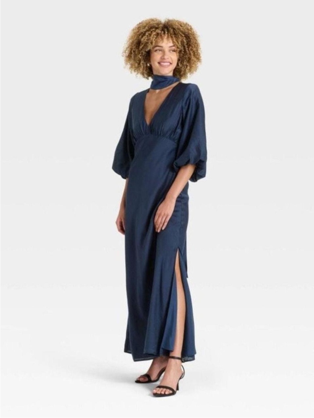 Navy Puff-Sleeve Midi Dress by A New Day